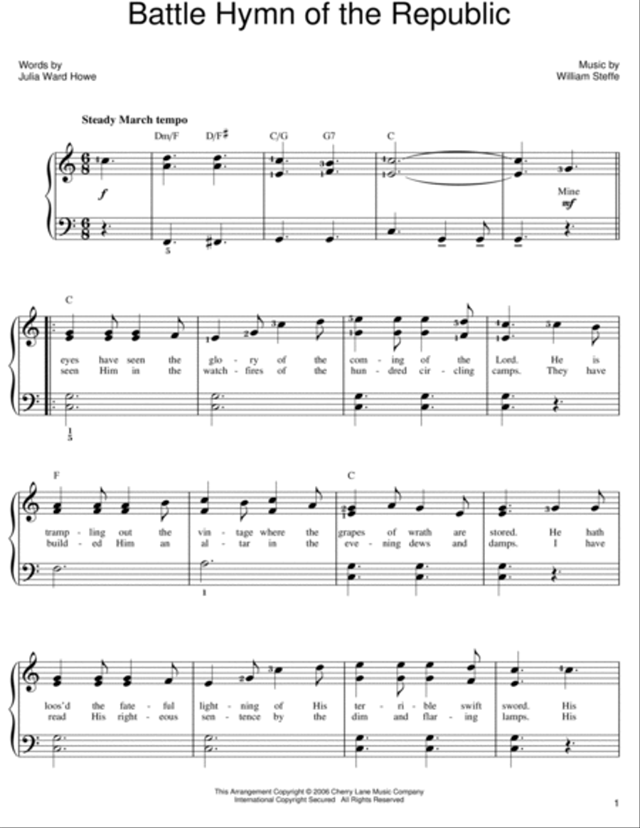 Battle Hymn Of The Republic Easy Piano scores gallery preview page 1