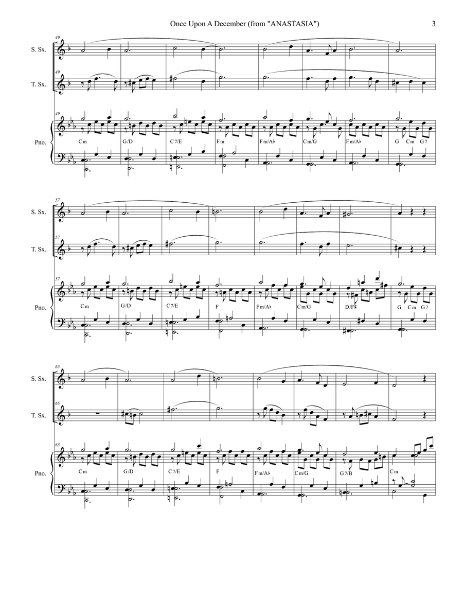 Once Upon A December from the Twentieth Century Fox Motion Picture ANASTASIA Tenor Saxophone scores gallery preview page 3