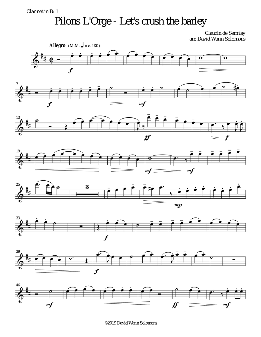 Pilons l'orge (Let's crush the barley) arranged for 4 clarinets Clarinet Quartet scores gallery preview page 5