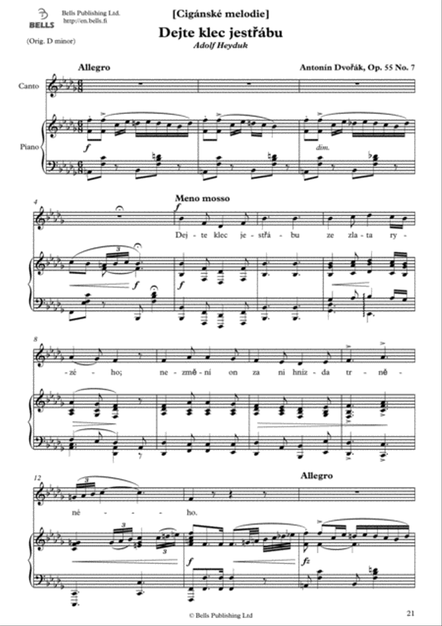 Dejte klec jestrabu, Op. 55 No. 7 (B-flat minor) Voice Solo scores gallery preview page 1
