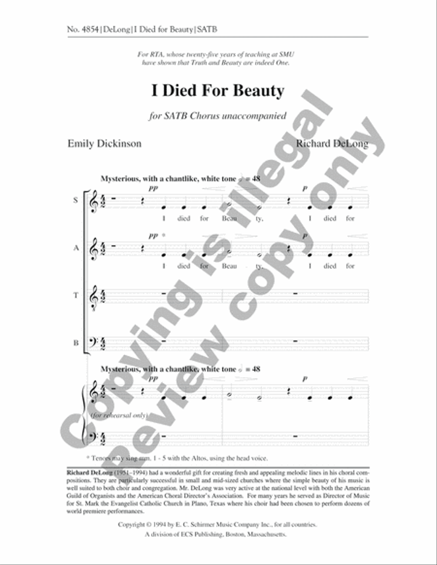 I Died for Beauty 4-Part scores gallery preview page 3