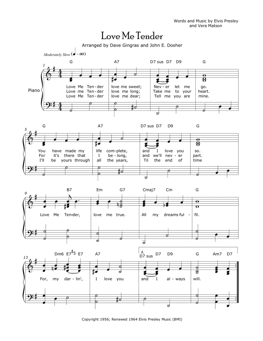 Love Me Tender Voice scores gallery preview page 1