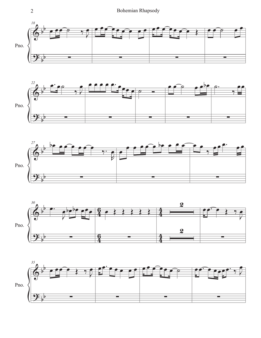 Bohemian Rhapsody Easy Piano scores gallery preview page 2