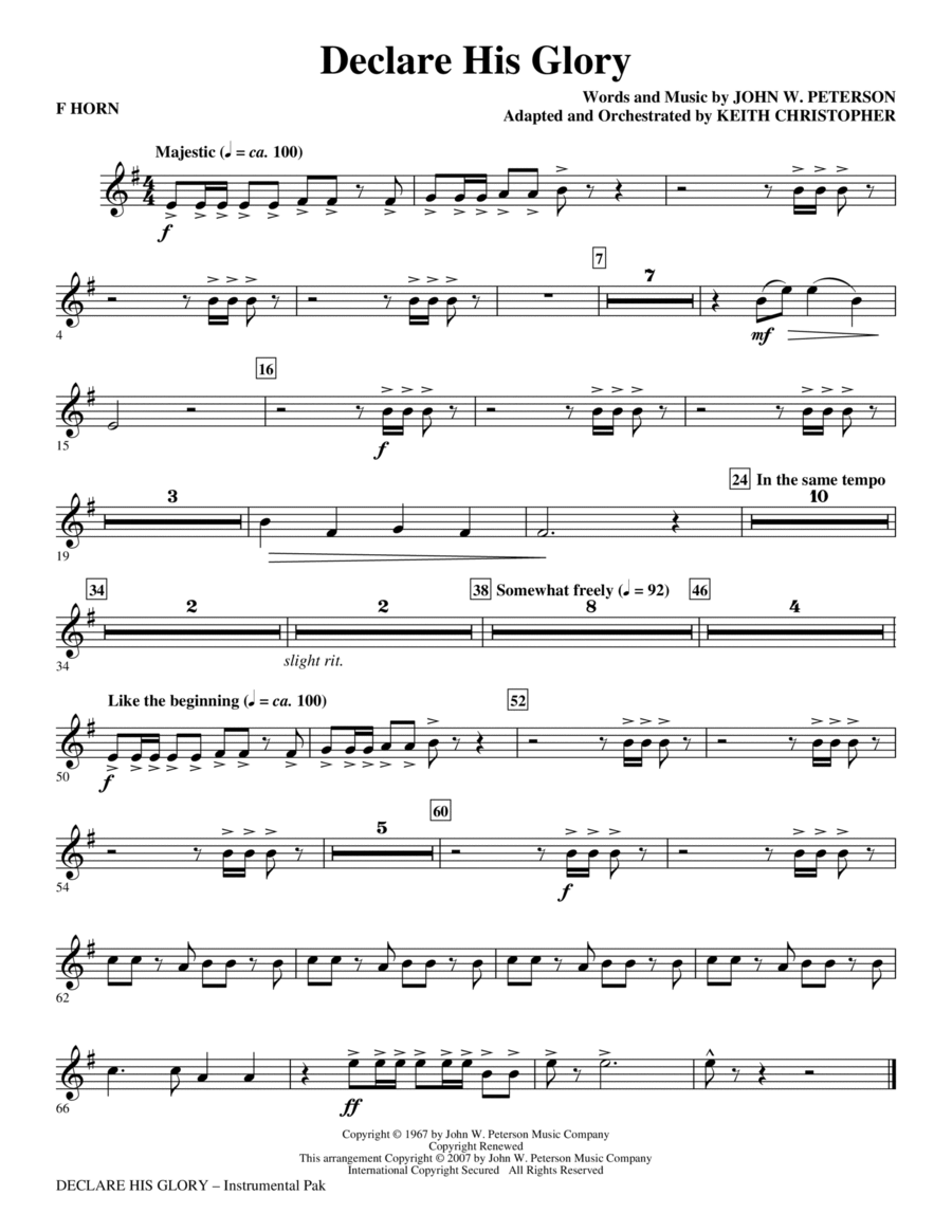 Declare His Glory - F Horn Choir scores gallery preview page 1