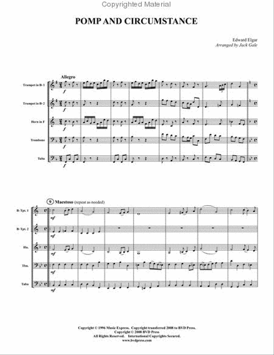 Pomp and Circumstance Brass Quintet scores gallery preview page 2