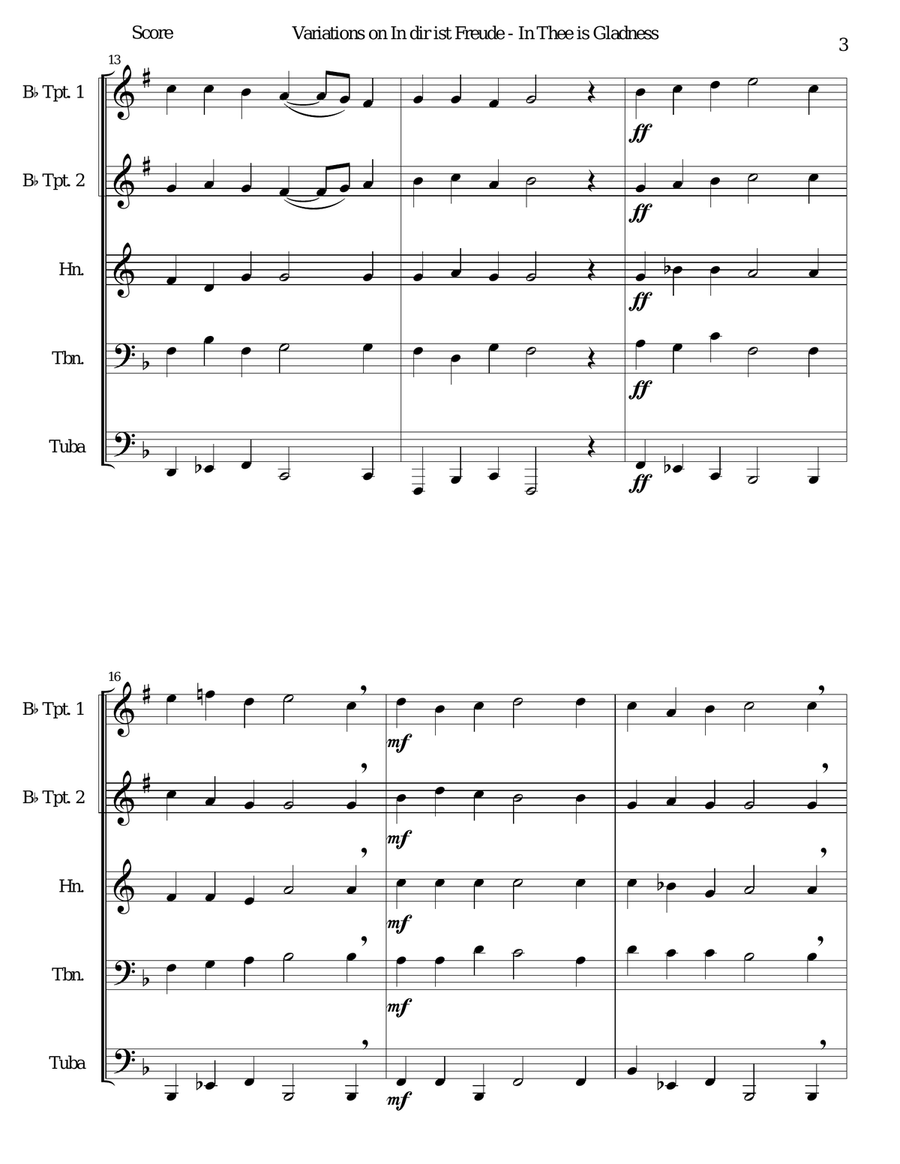 In dir ist Freude (In Thee is gladness) for brass quintet Brass Quintet scores gallery preview page 3