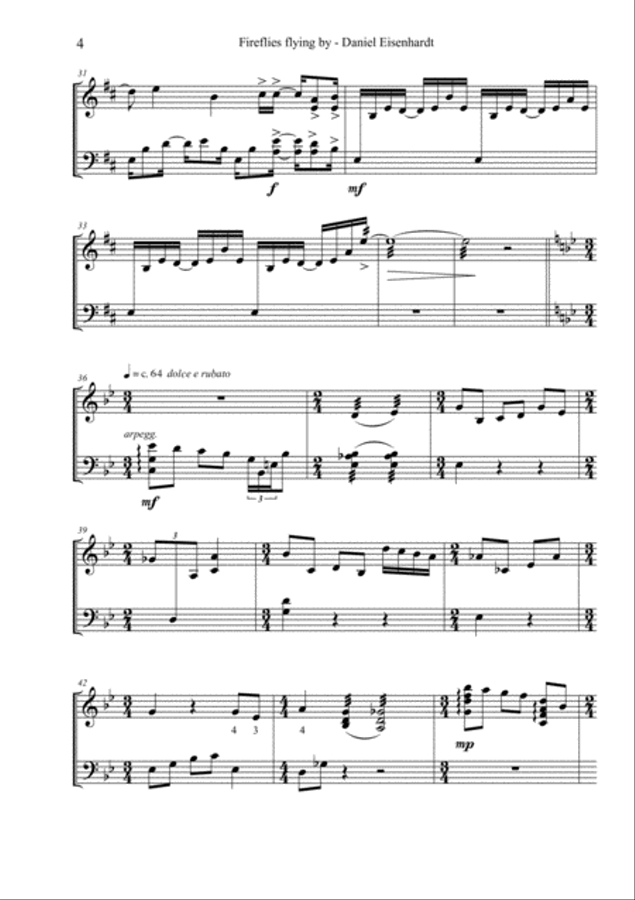 Fireflies flying by (4.3 octave Marimba with opt. Cajon/Drums accompaniment, 4 minutes) Percussion Ensemble scores gallery preview page 5