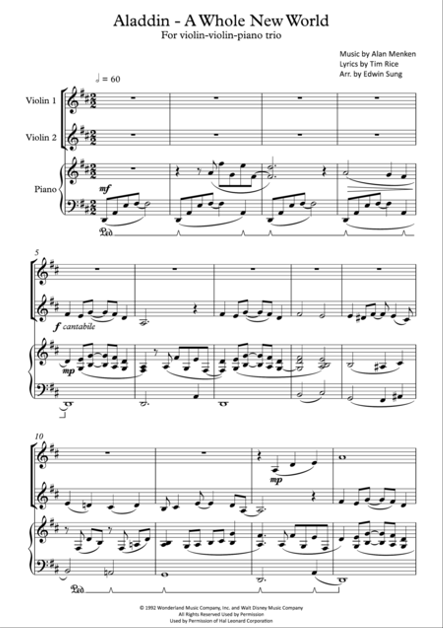 A Whole New World (from 'Aladdin') Violin Solo scores gallery preview page 1