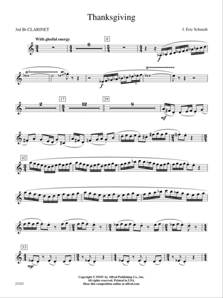 Thanksgiving: 3rd B-flat Clarinet Concert Band scores gallery preview page 1