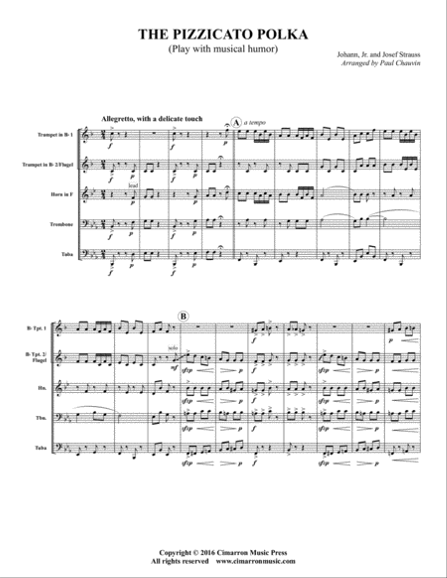 The Pizzicato Polka Brass Quintet scores gallery preview page 1
