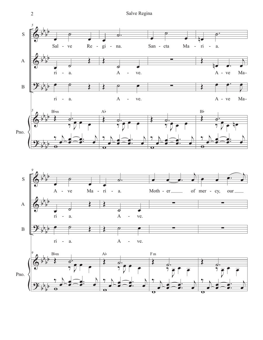 Salve Regina in A-flat (Vocal Trio - (SAB) 3-Part scores gallery preview page 2