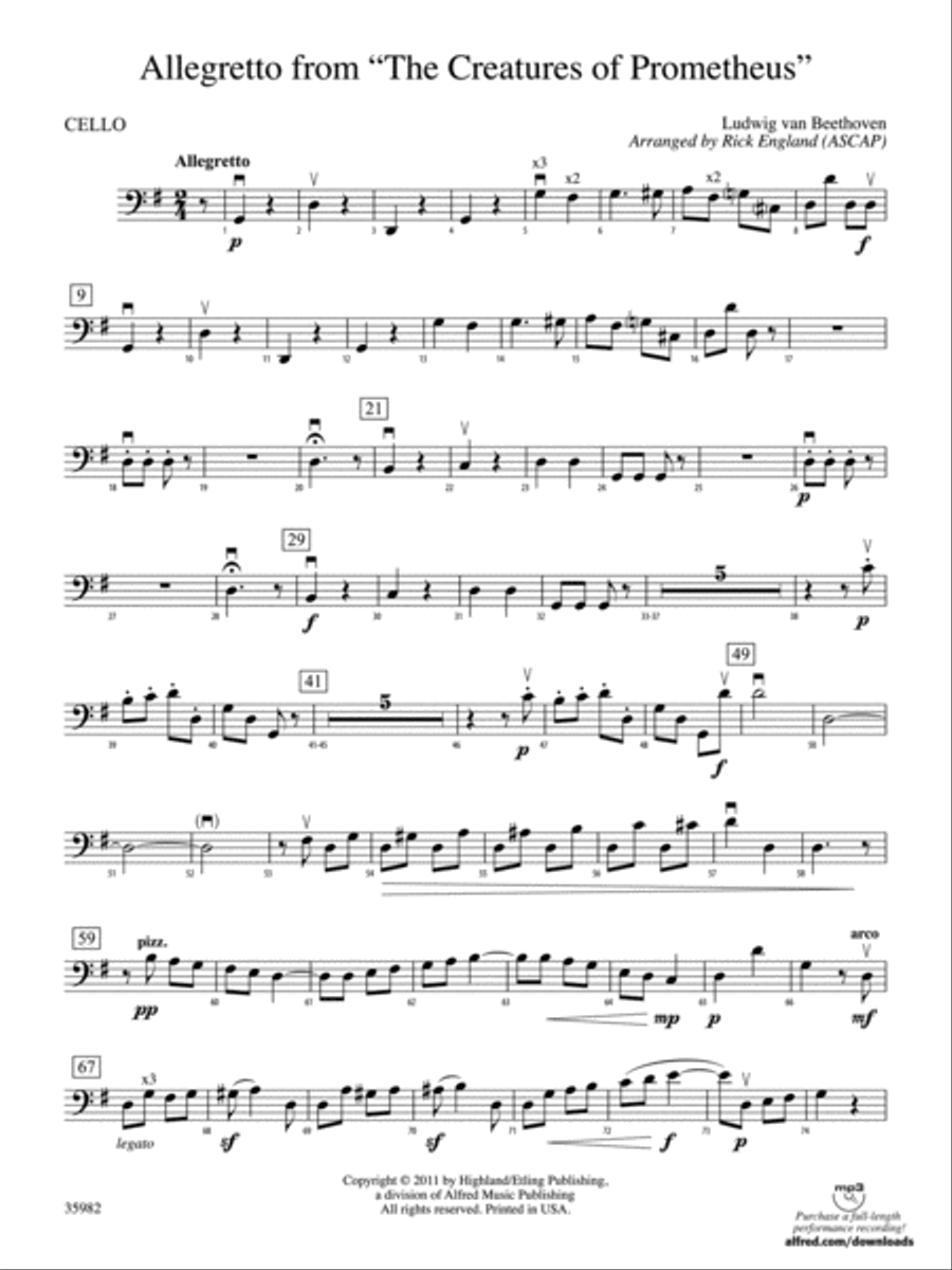Allegretto from The Creatures of Prometheus: Cello String Orchestra scores gallery preview page 1