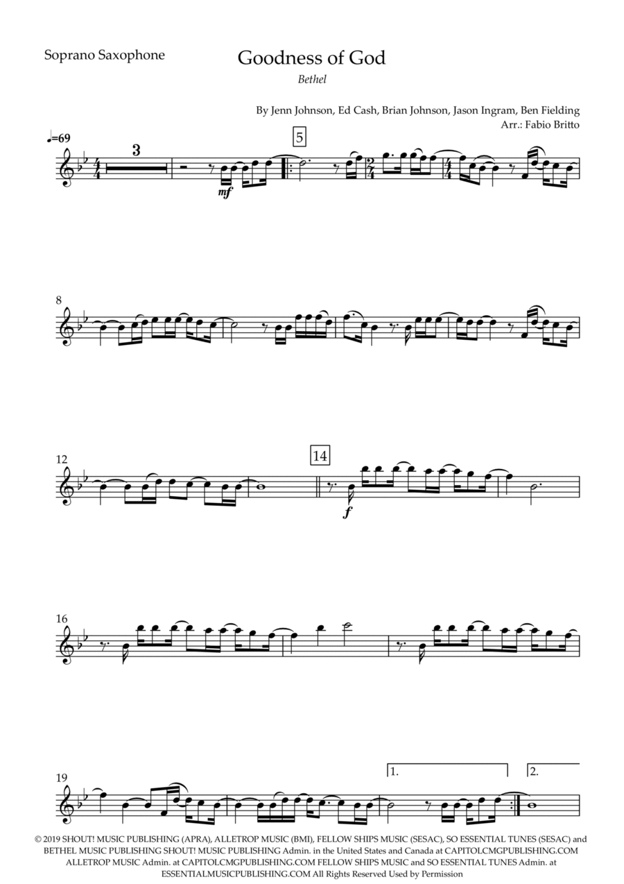 Goodness Of God Soprano Saxophone scores gallery preview page 1