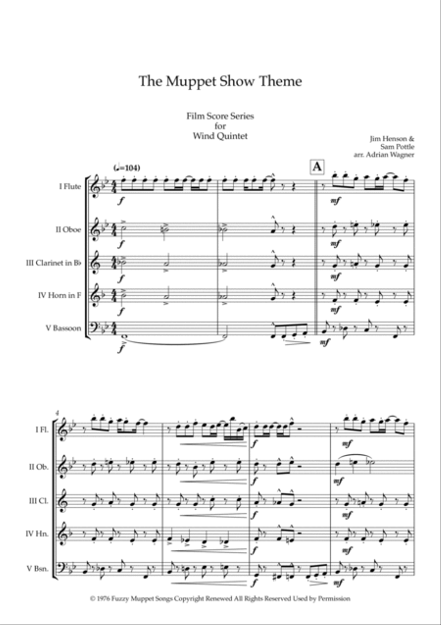 The Muppet Show Theme Woodwind Quintet scores gallery preview page 3