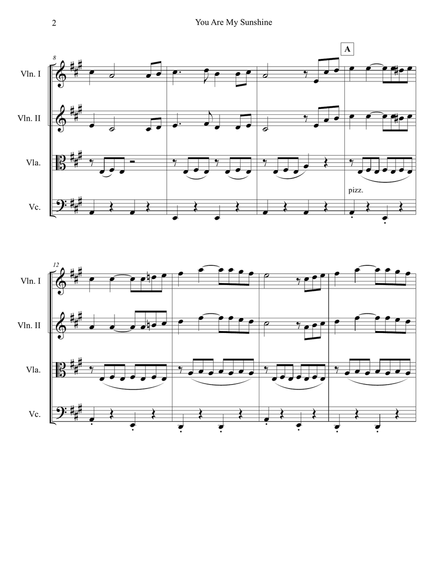You Are My Sunshine String Quartet scores gallery preview page 2