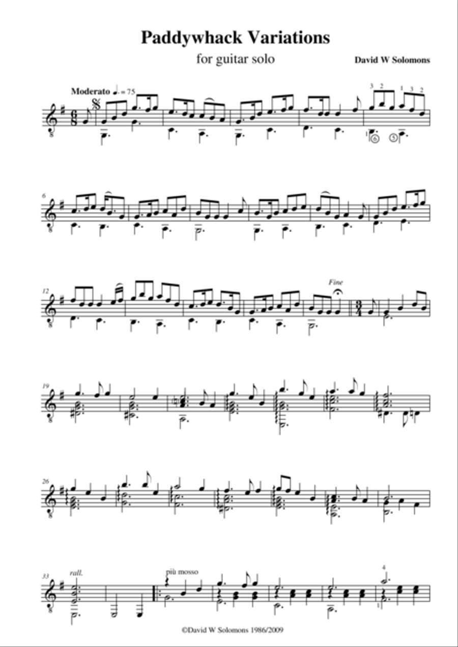 Paddywack variations for guitar solo Acoustic Guitar scores gallery preview page 1