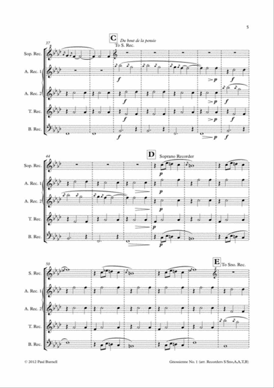 Gnossienne No. 1 Recorder scores gallery preview page 5