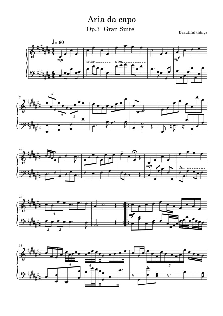 Aria da capo-Beautiful things Op.3 No.15 Piano Solo scores gallery preview page 1