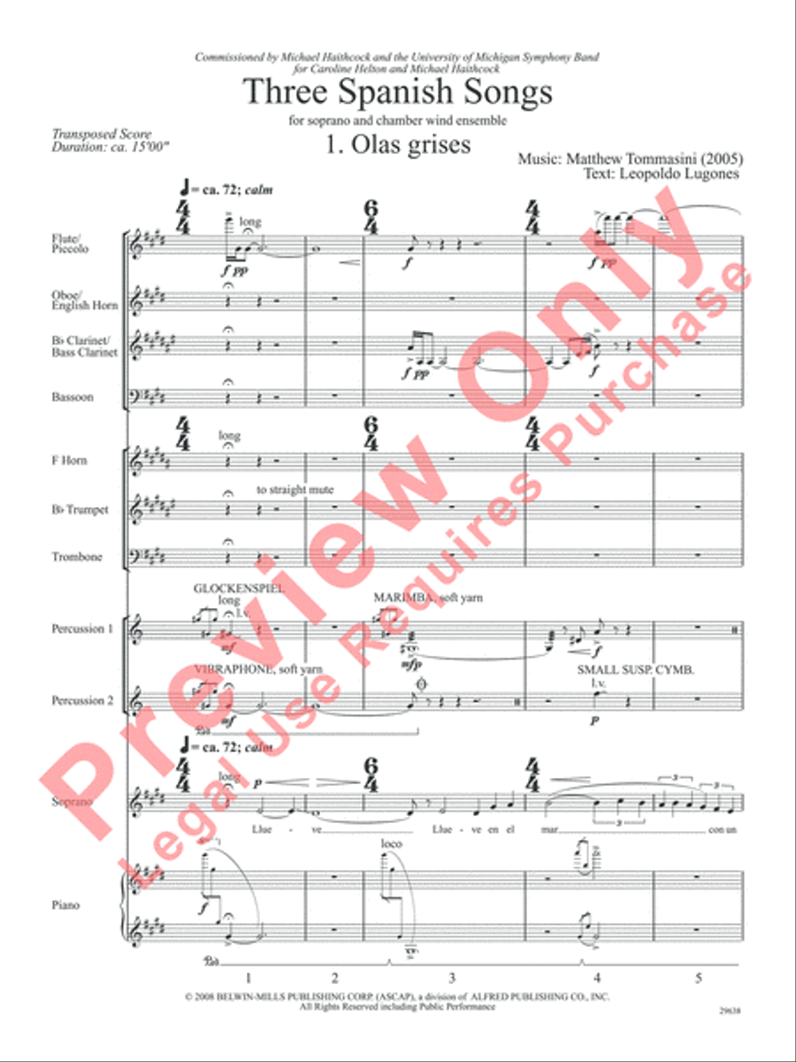 Three Spanish Songs (for Soprano and Wind Ensemble) Concert Band scores gallery preview page 6
