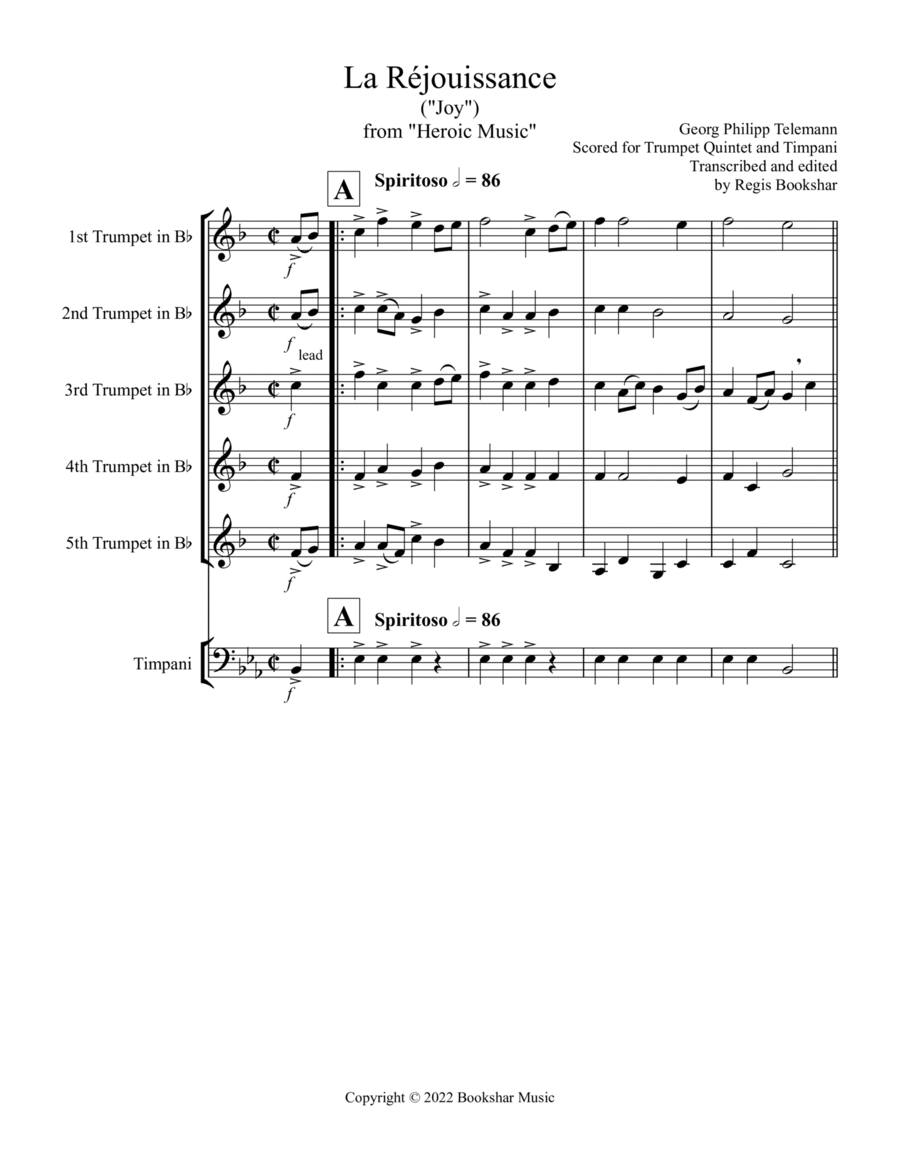 La Rejouissance (from "Heroic Music") (Eb) (Trumpet Quintet, Timpani)