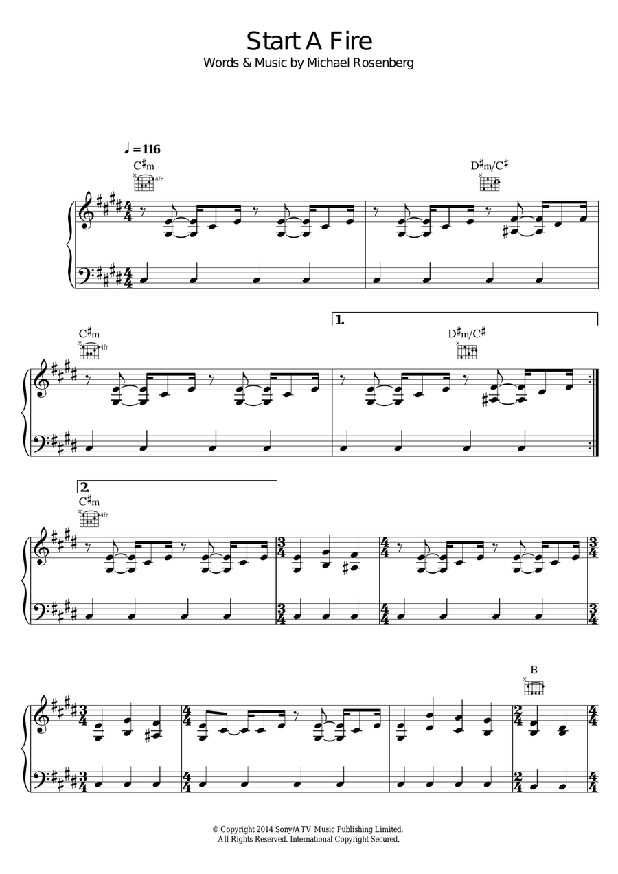 Start A Fire Piano, Vocal scores gallery preview page 1