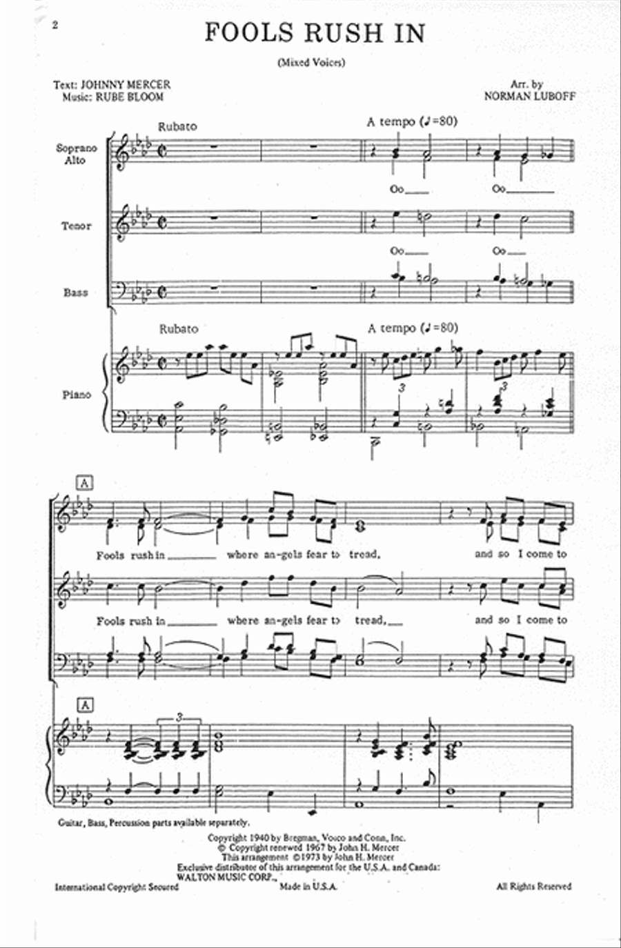 Fools Rush In (Vocal Score)