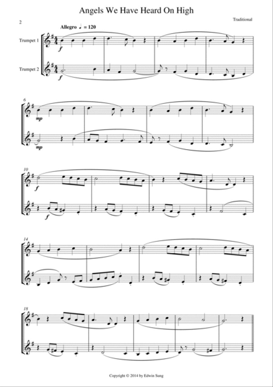 15 Popular Christmas Songs for Trumpet (Bb)Duet (Suitable for beginning / intermediate trumpeters) Trumpet Duet scores gallery preview page 2