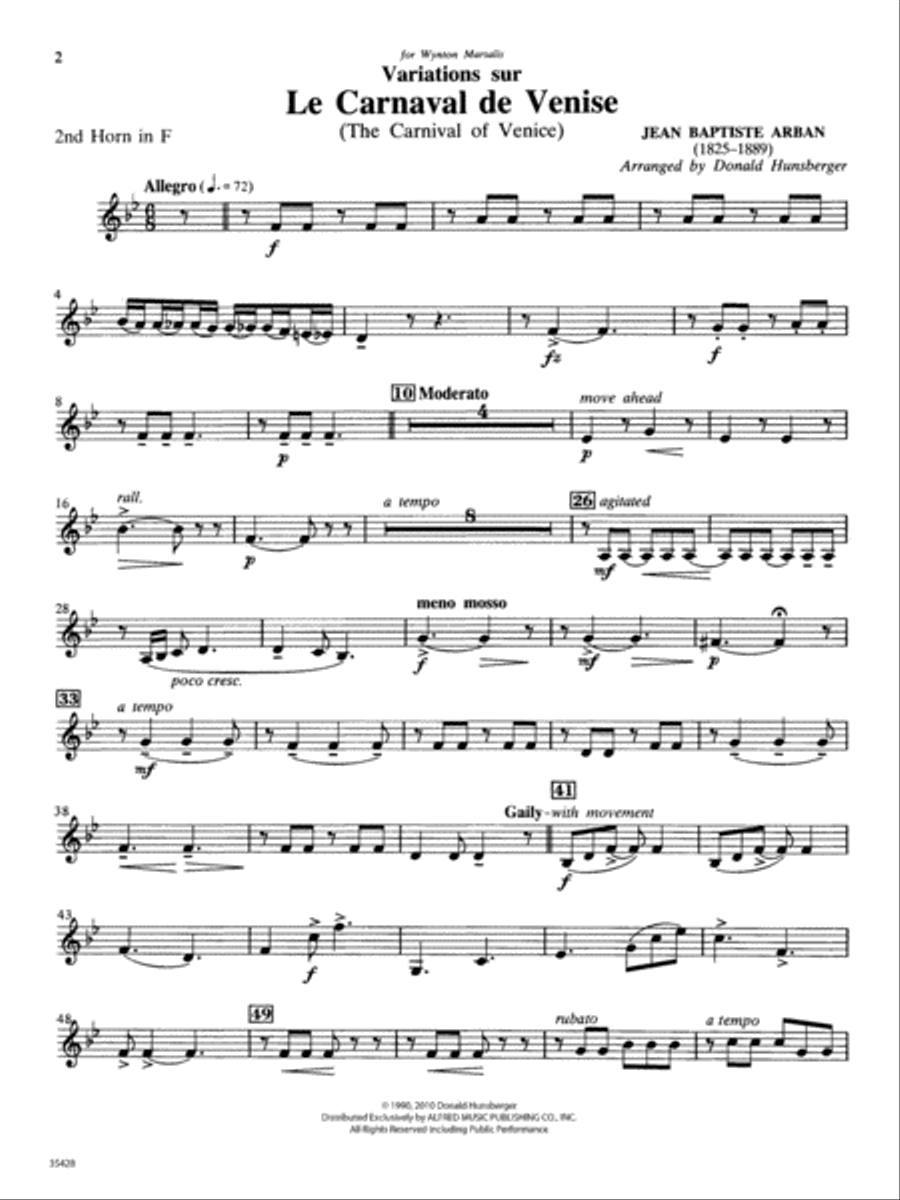 Le Carnaval de Venise: 2nd F Horn Concert Band scores gallery preview page 1