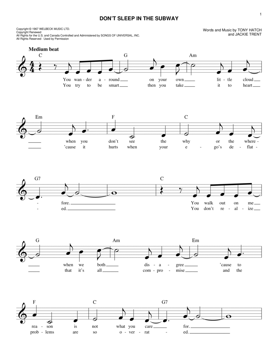Don't Sleep In The Subway Piano scores gallery preview page 1