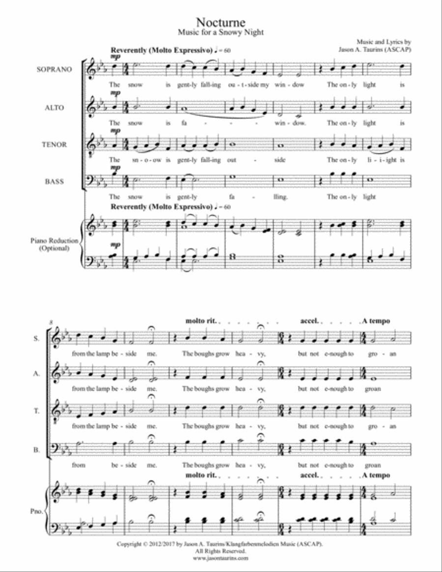 Nocturne (Music for a Snowy Night) - SATB 4-Part scores gallery preview page 1