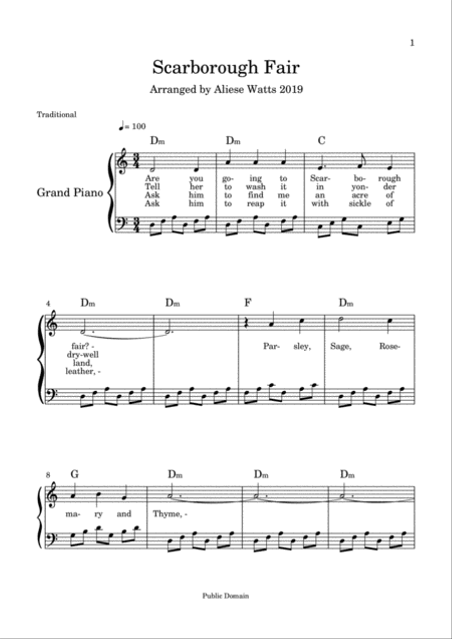 Scarborough Fair Voice scores gallery preview page 1