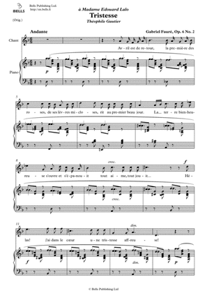 Book cover for Tristesse, Op. 6 No. 2 (Original key. D minor)