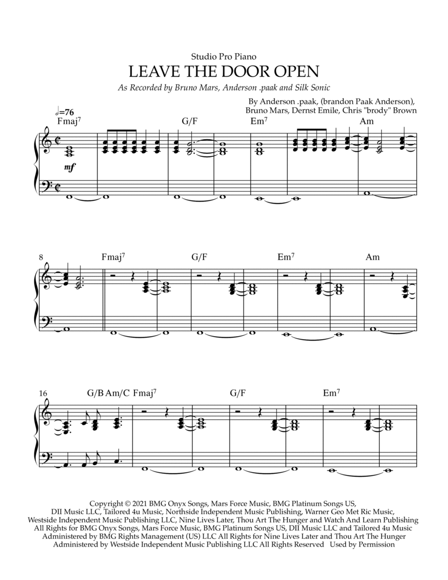 Leave The Door Open Easy Piano scores gallery preview page 1