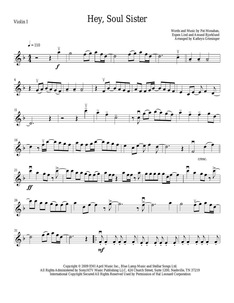 Hey, Soul Sister String Quartet scores gallery preview page 1
