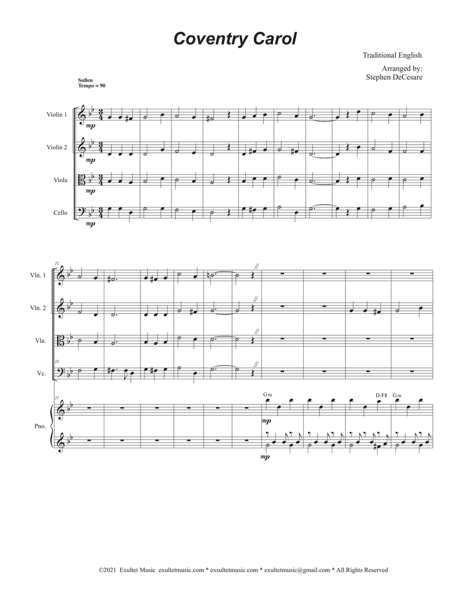 Coventry Carol (String Quartet and Piano) Piano Quintet scores gallery preview page 2