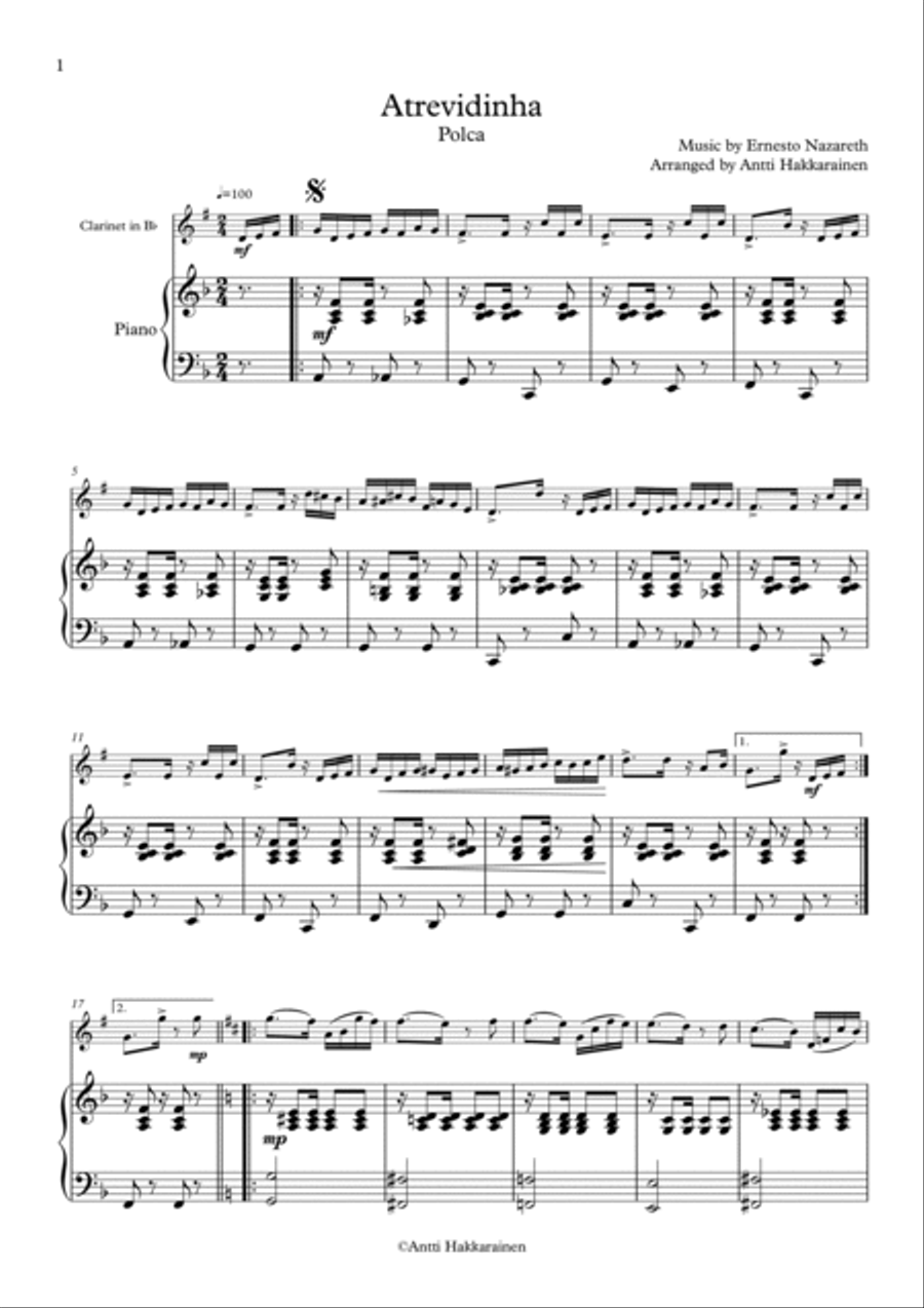 Atrevidinha - Clarinet & Piano B-Flat Clarinet scores gallery preview page 2