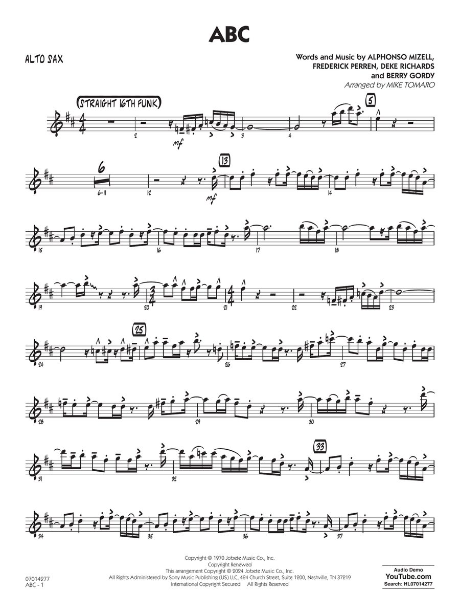 ABC (arr. Mike Tomaro) - Alto Sax