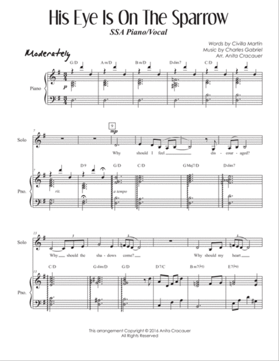 His Eye Is On The Sparrow (SSA Piano/Vocal) SSA scores gallery preview page 2