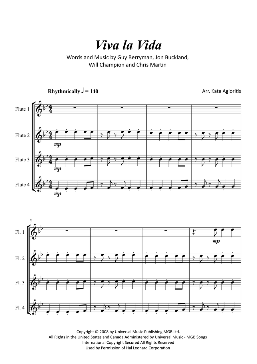 Viva La Vida Flute Quartet scores gallery preview page 2