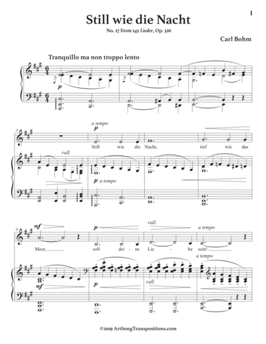 BOHM: Still wie die Nacht, Op. 326 no. 27 (transposed to A major)