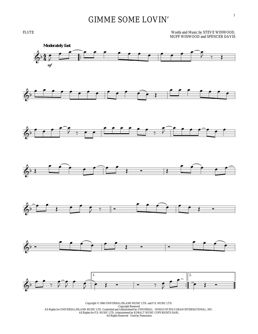Gimme Some Lovin' Gimme Some Lovin' Flute Solo scores gallery preview page 1