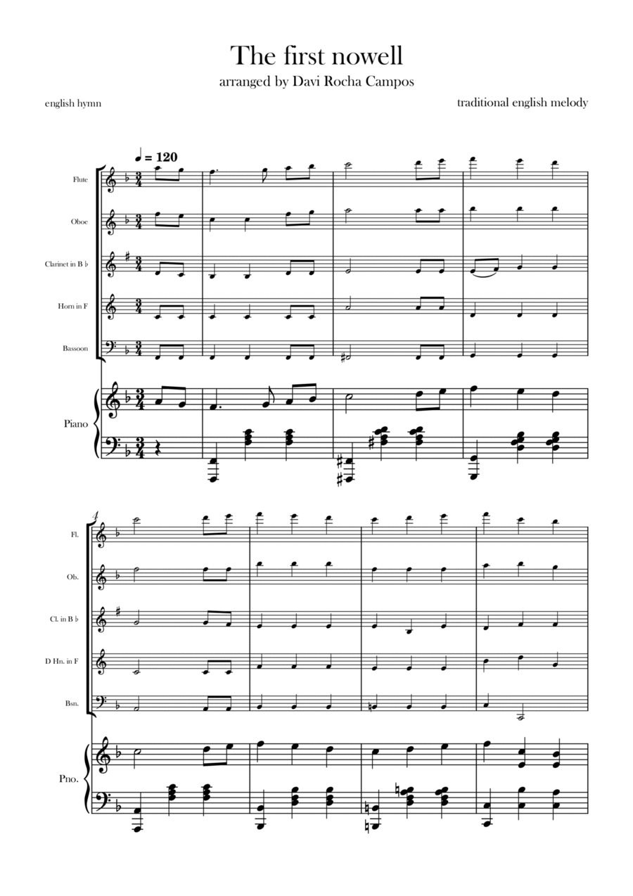 The First nowell The First nowell Woodwind Quintet scores gallery preview page 1