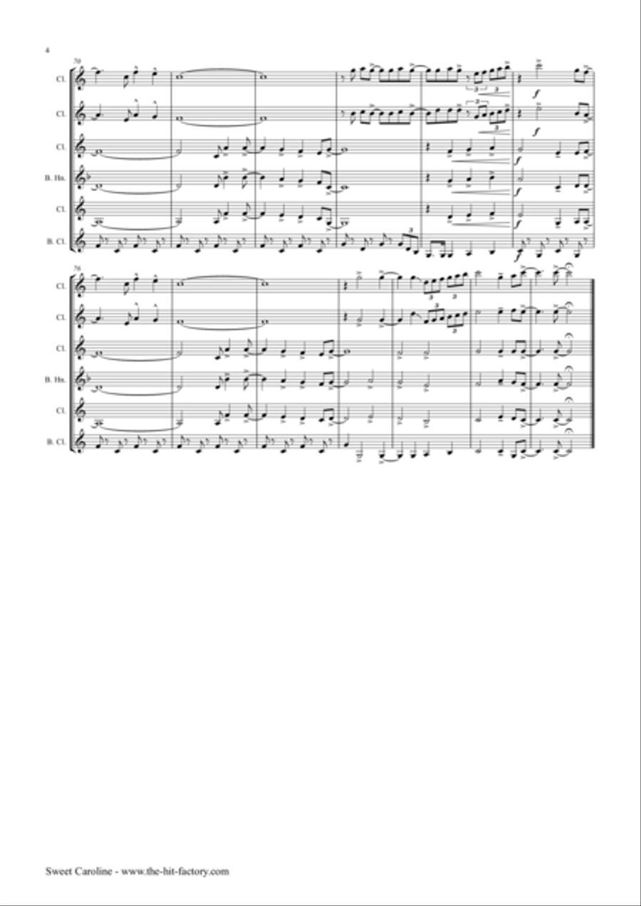 Sweet Caroline Clarinet Quintet scores gallery preview page 4