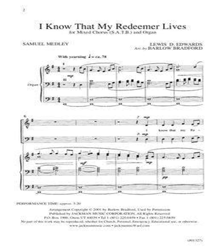 I Know That My Redeemer Lives - SATB - Bradford 4-Part scores gallery preview page 2