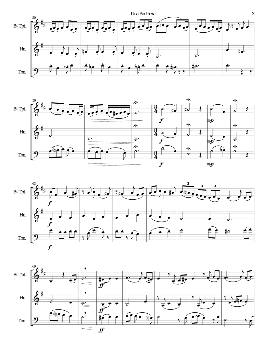 Una panthera in compagnia de Marte (A Panther in company of Mars) arranged for brass trio Brass Trio scores gallery preview page 3