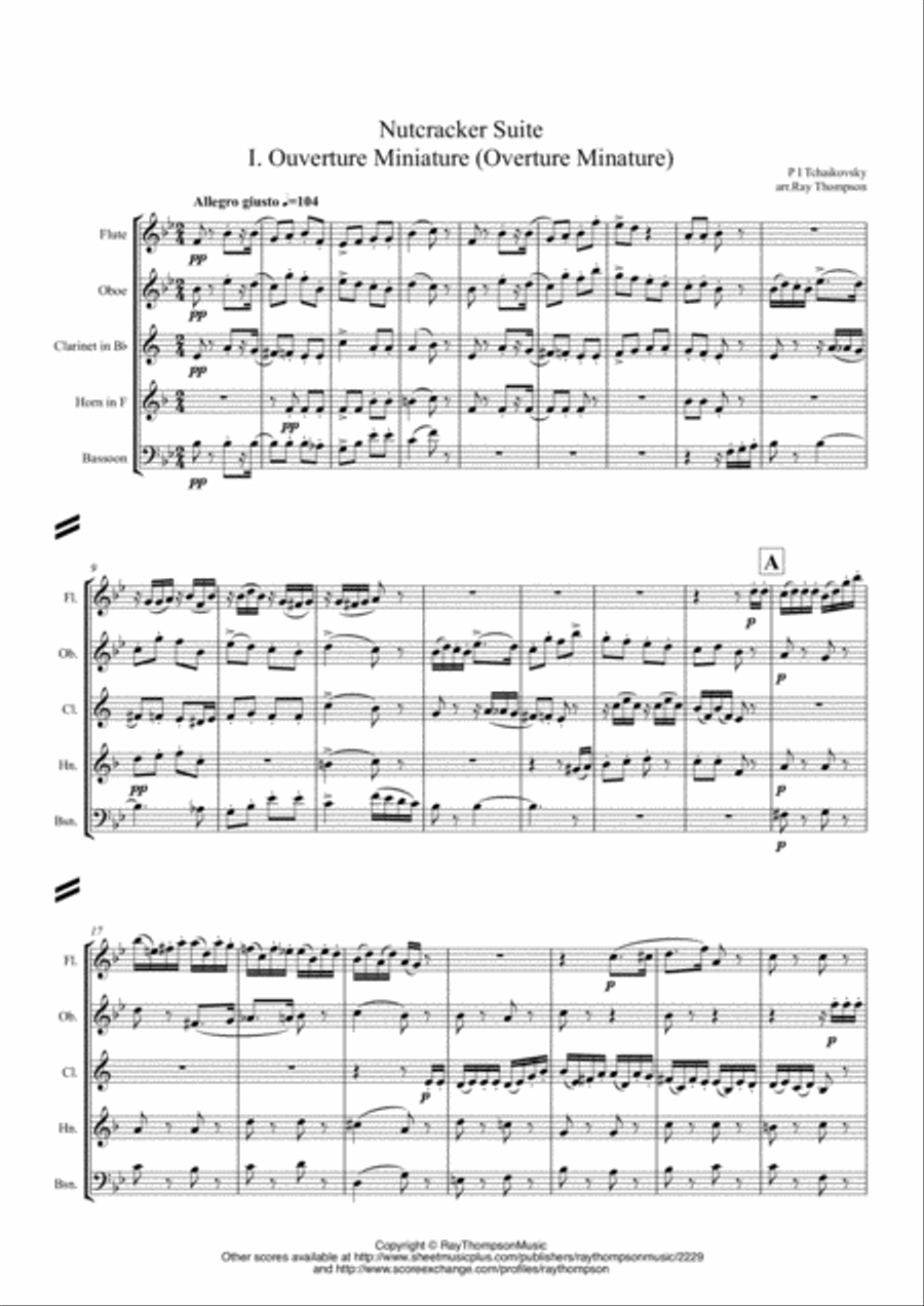 Tchaikovsky: Casse-Noisette:Nutcracker Suite Ouverture Miniature (Miniature Overture) - wind quintet Woodwind Quintet scores gallery preview page 1