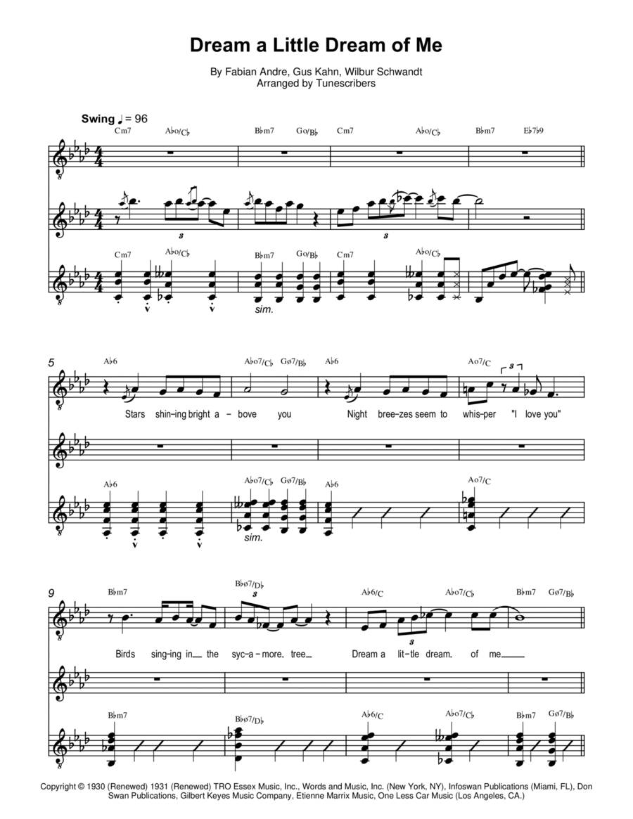 Dream a Little Dream of Me Piano, Vocal, Guitar scores gallery preview page 1