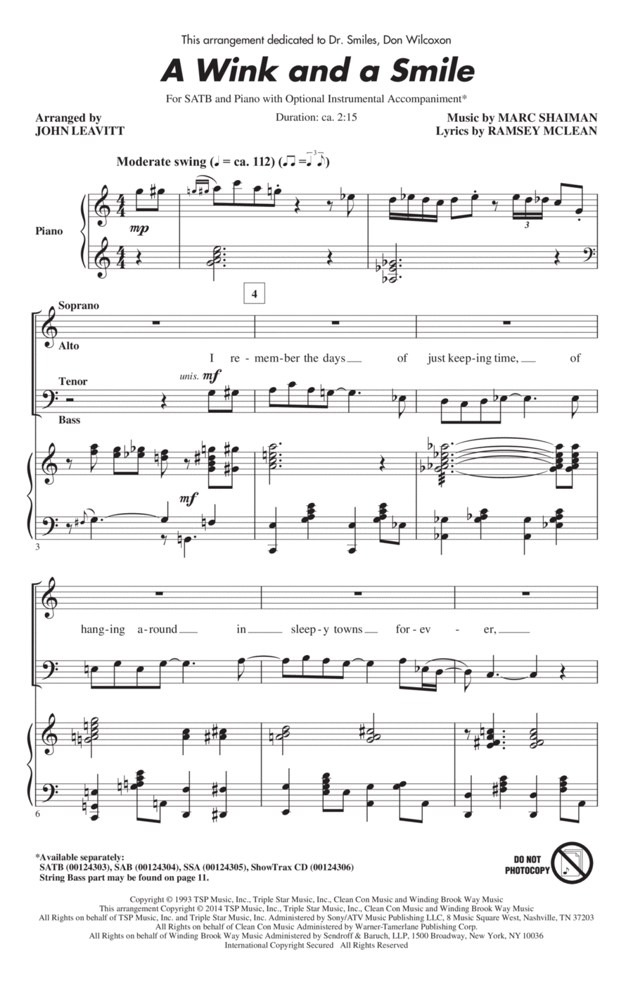 A Wink And A Smile 4-Part scores gallery preview page 1