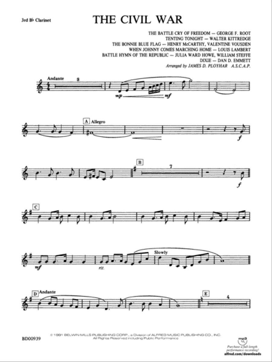 The Civil War: 3rd B-flat Clarinet Concert Band scores gallery preview page 1