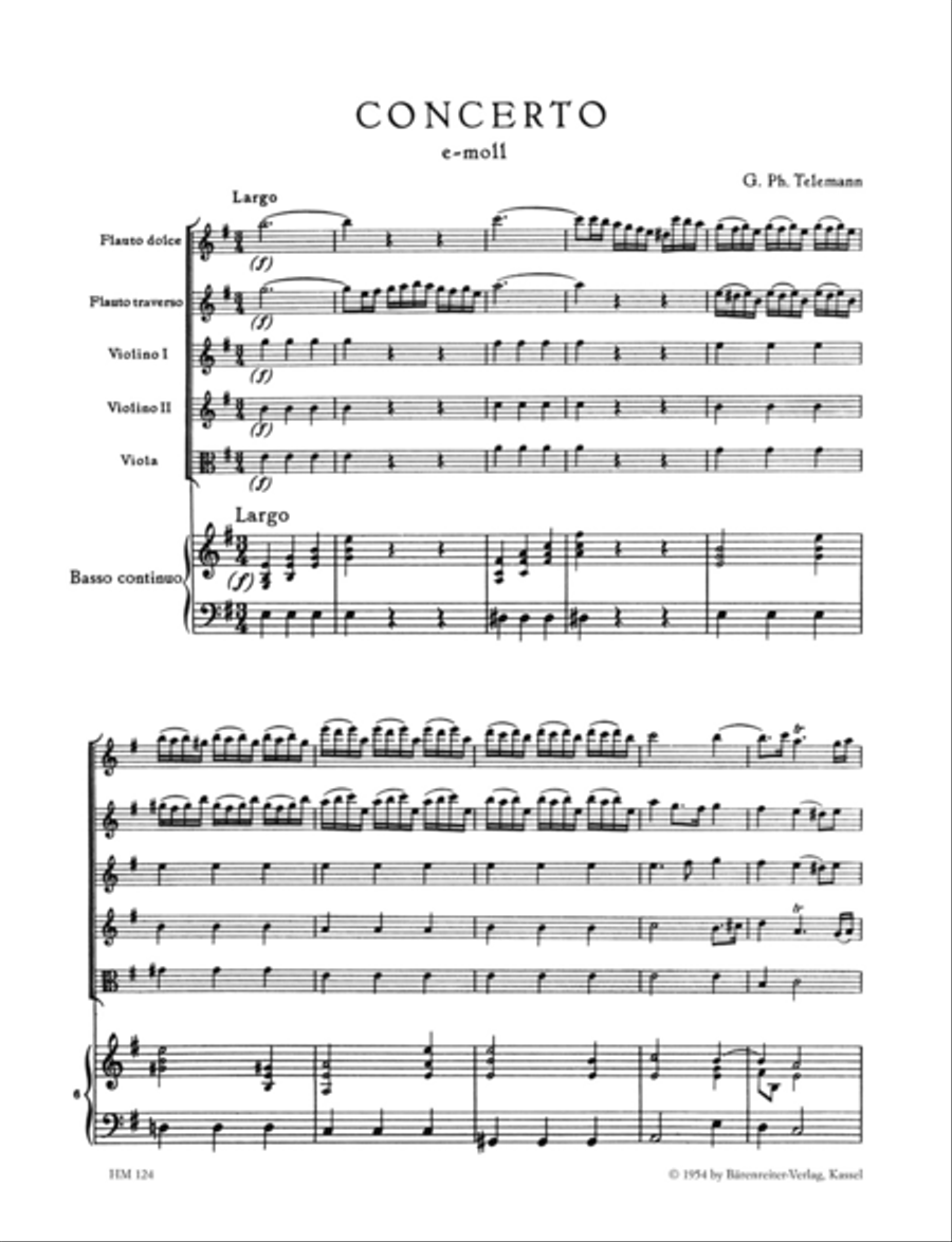Concerto for Treble Recorder, Flute, Strings and Basso continuo e minor TWV 52:e1 Flute scores gallery preview page 2